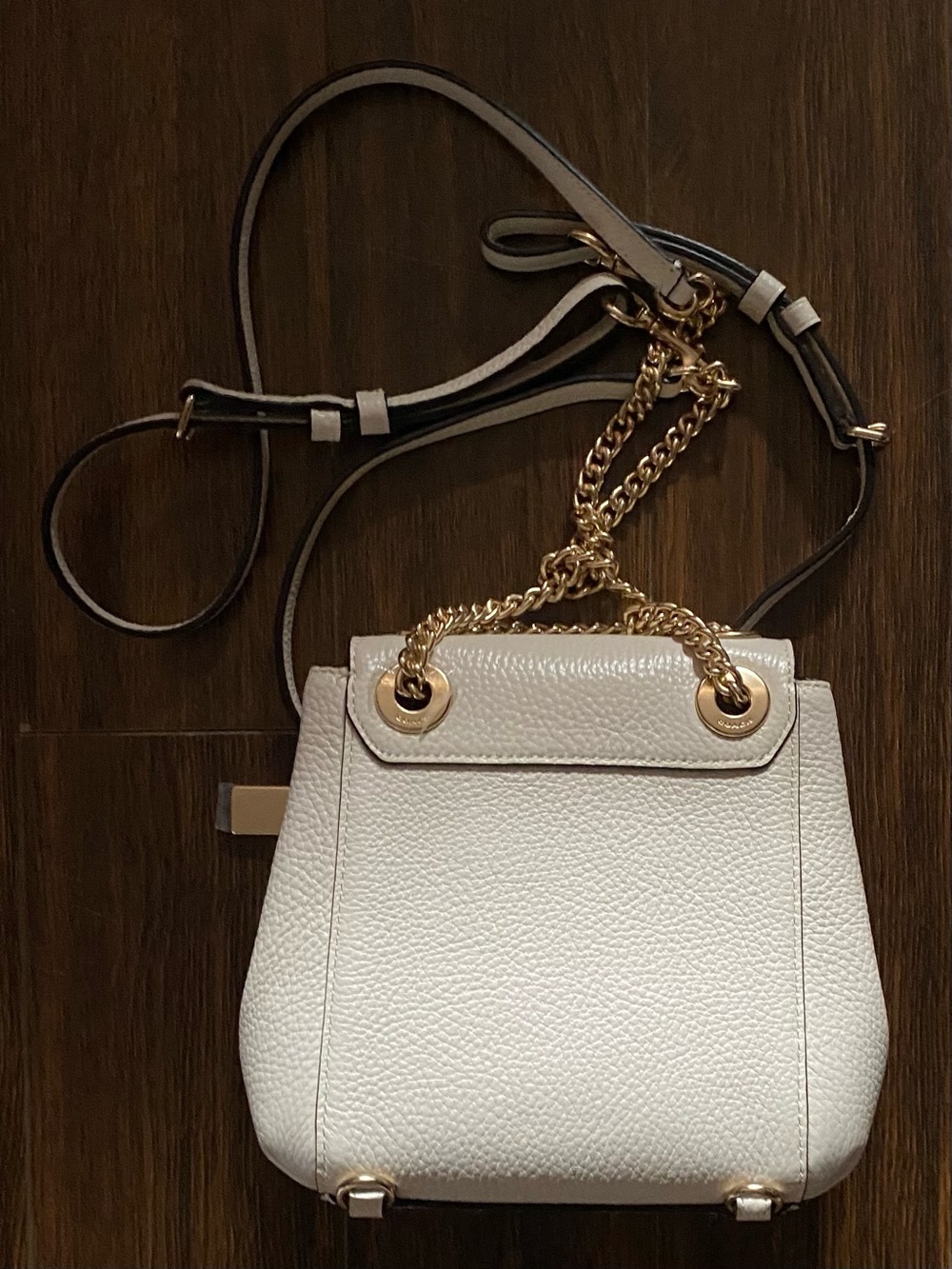 Coach Cream Pebbled Leather Turnlock Crossbody with Gold Chain - Picture 2 of 2